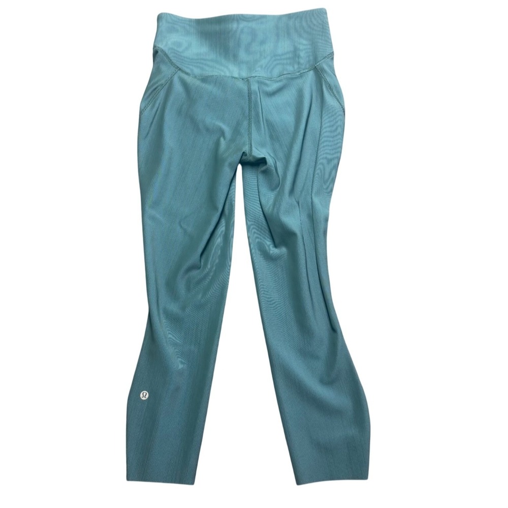 Lululemon High Rise Ribbed Crop Leggings Teal Blue Size 4 21 Inseam Yoga Pants